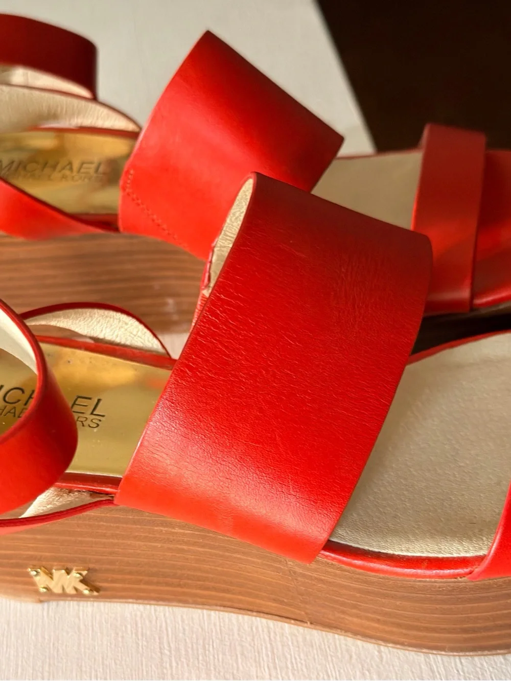 Michael Kors Coral Orange/Red Leather Ankle-Strap Sandals